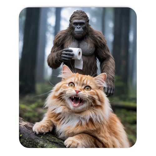 Mousepad Funny Cat with Bigfoot Toilet Paper Scene Hilarious Animal Meme Design Unique Sasquatch Humor Desk Accessory Cool Forest Style Computer Mouse pad Novelty Gaming Mouse Mat Creative - color: Cat with Bigfoot
