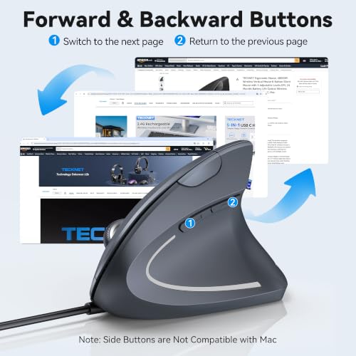 TECKNET Wired Mouse, Comfortable Ergonomic Mouse with 6400 DPI | Plug & Play, 4-Level Adjustable DPI, Silent Click, Vertical Mouse Compatible with Laptop/PC/Windows/Chromebook - color: Grey