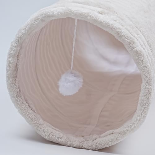 Luxurious Cat Tunnel,43" Straight Cat Tunnel Toys with Balls for Indoor,Collapsible Peekaboo Cave for Kitten （White Stripe）