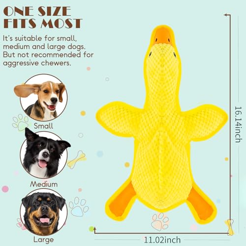 No Stuffing Dog Squeak Toys, Duck Chew Toys for Small to Large Puppies | Durable Plush Puppy Teething Toys, Interactive to Keep Pets Busy, Toss Fetch Tug Play, Best Birthday Gift - color: Yellow