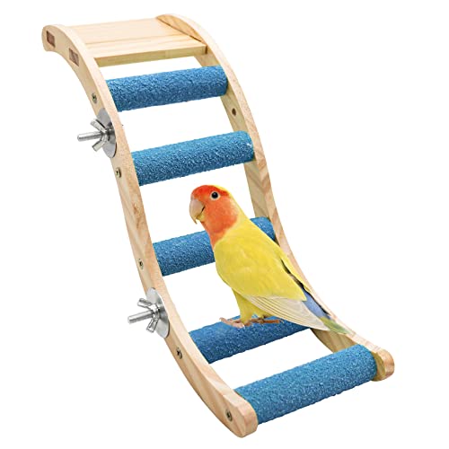 Bird Ladder Bridge, Wooden Pet Parrot Hamster Climbing Ladder Toys, Pet Bird Cage Accessories, Wood Climbing Ladder Perch for Bird Parrot Hamster Squirrel Sugar Gliders Parakeets Cockatiels(S Shape) - color: Blue