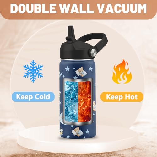 Cute Bears Water Bottle Gifts for Boys Girls, 16 oz Water Bottle with Straw | Bear Cup Stainless Steel Insulated Tumbler, Bear Gifts for Birthday Christmas Holiday - color: Bear