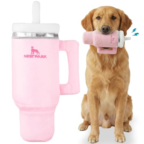 Nestpark Tumbler Cup Funny Dog Toy - Parody Plush Squeaky Crinkle Dog Toy (Pink Dusk) - color: Pink Dusk