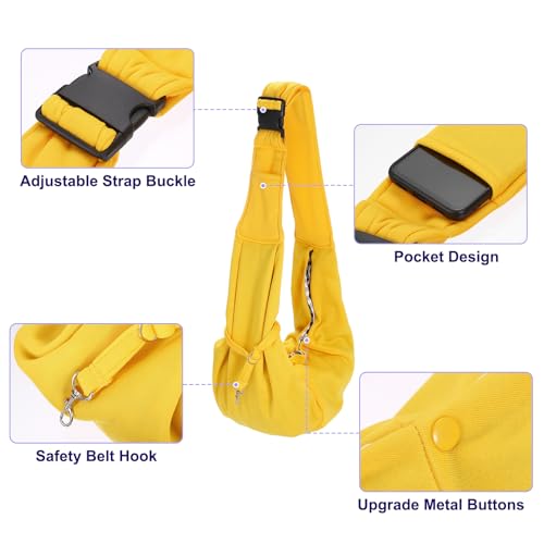Dog and Cat Sling Carrier Up to 16.5 Lbs, Hand-Free Reversible Pet Sling Carrier with Adjustable Strap and Pocket, (Yellow, 1 Pcs) Intended for Hiking/Camping/Traveling - color: Yellow