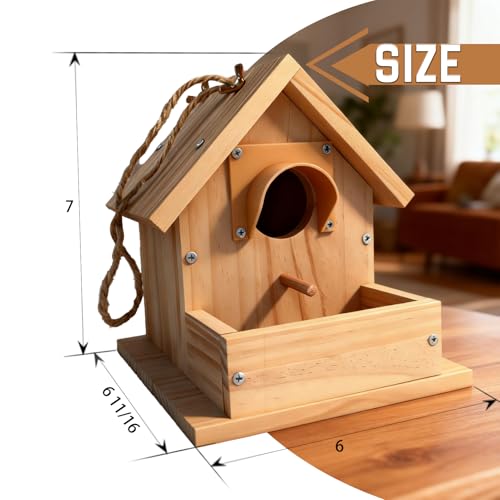 Hanging Bird House for Outside Clearance, Cedar Wooden Bird House to Paint for Finch Bluebird Cardinals, Bird Nest Feeder W/Rain Awning Kit for Outdoor Backyard Courtyard Patio Decor (DIY Detachable) - style: 1pcs Bird House