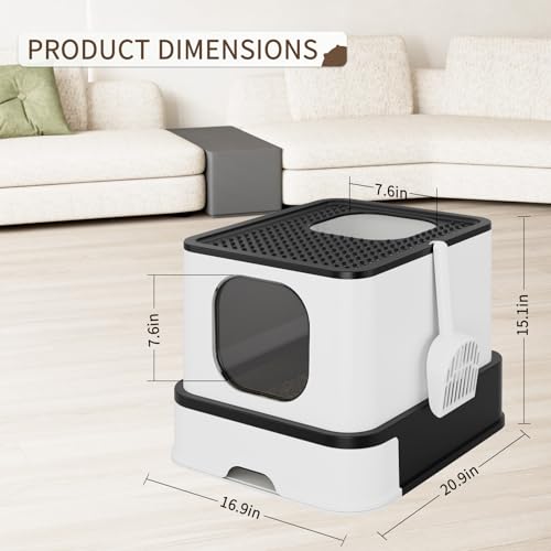 RIZZARI Stainless Steel Litter Box: Enclosed Pull-Out Drawer Top Exit | Removable Sifter Tray / High Leak-Proof Walls / One-Way Bottom Entry / Smooth Non-Stick Surface / Spacious for Multi-Cats - color: Black