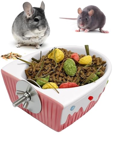 Chinchilla Food Bowl Ceramic Guinea Pig Cage Feeder Hanging Bunny Food Dish Small Animal Feeding Bowls for Syrian Hamster Ferret Gerbils (Pink) - color: Pink