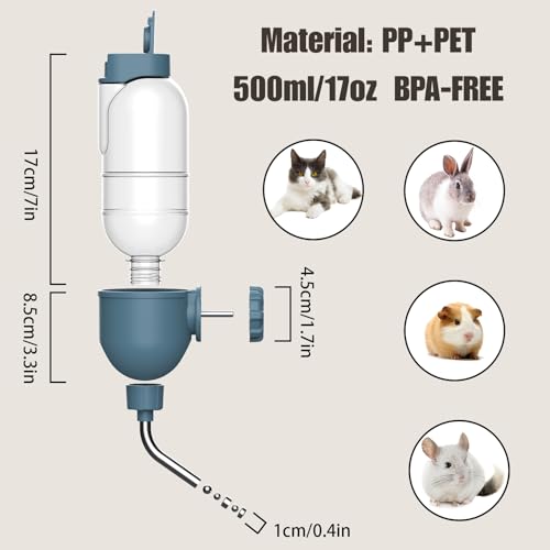 Automatic Pet Food Water Dispenser, Auto Gravity Pet Feeder Water Bottle Set for Crate Cage for Puppy Cat Rabbit Guinea Pigs Chinchilla Ferret Hedgehog (Blue) - color: Blue