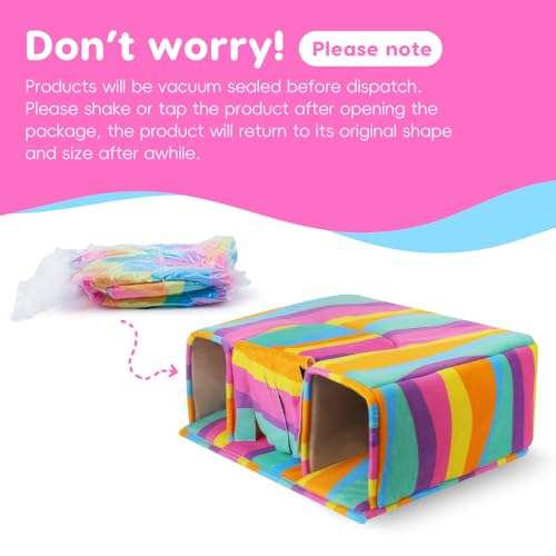 Guinea Pig Hideout with Tunnels, Toys & Cozy House - Soft Large Bed for Small Pets - Rainbow - color: Rainbow