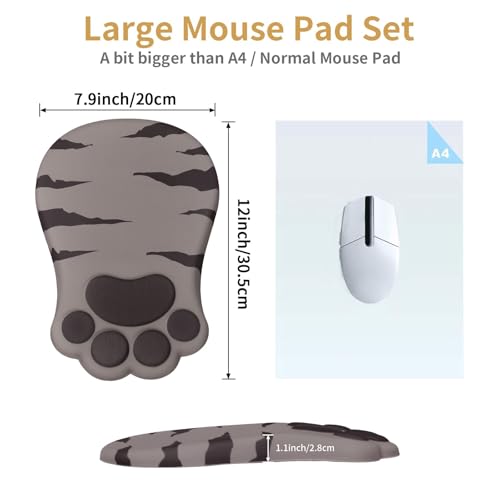 L-SPOUTTO Ergonomic Mouse Pad with Wrist Rest,Cute Cat Paw Mousepad Wrist Support,Comfortable Massage Design Computer Pain Relief Mouse Pad with Non-Slip PU Base for Desk Laptop Gaming Office,Brown - color: Brown