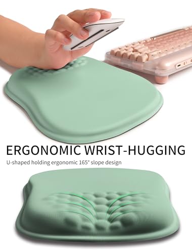 Hokafenle Ergonomic Wrist-Hugging Mouse Pad Wrist Support, U-Shaped Holding Wrist Rest Mousepad for Carpal Tunnel Pain Relief with Cushioned Memory Foam Slope Massage Bulge (10.2x8.3 in,Light Green) - color: Light Green