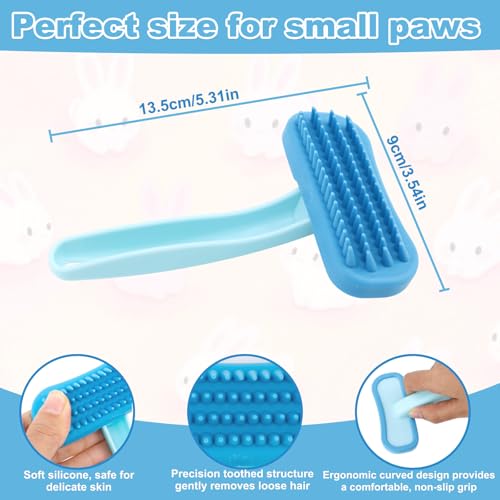 Rabbits Bunny Brush, 13.5x9cm/5.31x3.54in Durable Soft Silicone Rabbit Grooming Bunny Brush Practical Small Animal Massage Comb Suitable for Cats, Puppy Dogs, Kittens & Pets (Blue) - color: blue