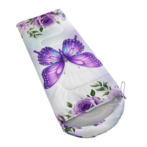 HOSIMA Dear Hunting Pattern Cold Weather Sleeping Bags for Kids Adults. | Black Light Weight Waterproof Sleeping Bags for Outdoors Hiking - color: Purple-b