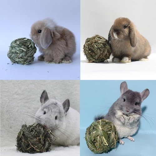 PINVNBY 6 Pack Rabbit Chew Grass Balls,Natural Timothy Woven Bunny Hay Ball Teeth Grinding Activity Play for Hamster Chinchillas Gerbils Guinea Pigs and Other Small Animal - size: 【6 PCS】