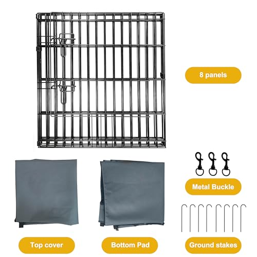 Dog Playpen with Top Cover and Bottom Pad,Foldable Playpen,8 Panels 24" H | Metal Puppy Play Pen,with Door for Indoor Outdoor,Pet Exercise Fence for Small Medium Animals - size: 24''H