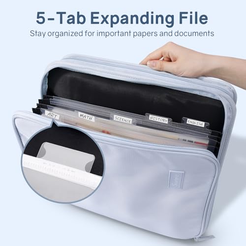 SUNEE Zippered Binder Bag with Handle, 2-Inch 3-Ring O-Ring, 500-Sheet Capacity, Includes Zip Pocket, 5-Tab Expanding File Folder, Multi-Pocket Organizer Binder for Middle School, Dusk Blue - color: Dusk Blue