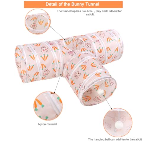 3 Way Washable Rabbit Hideout Toys, Guinea Pig Tunnels & Tubes | Foldable Small Pet Tunnels and Tubes for Ferret Hamster Chinchilla Hedgehog Hiding & Resting, Playing & Exploring, White - color: White