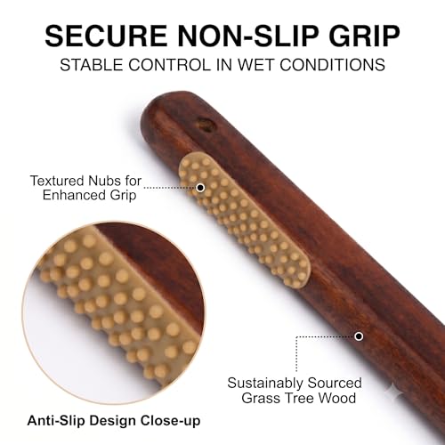 Wooden Bath Brush with Gentle Bristles Long Handle for Shower Back Scrubber Body Exfoliator (Gental Boar Bristle) - color: Gental Boar Bristle