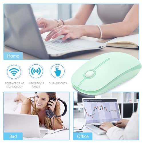 VssoPlor Wireless Mouse, 2.4G Slim Computer Laptop Mouse, Light Green | Portable Mouse, Plug & Play USB Nano Receiver, Quiet Silent Optical Mice for Notebook, PC, Laptop, Computer, Windows, Mac - color: Light Green