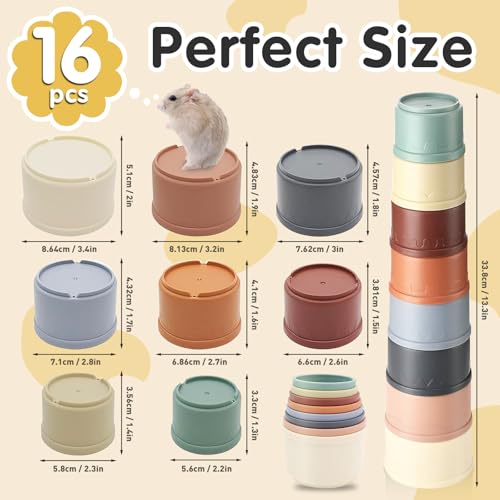 16 Pcs Stacking Cups for Rabbits, Colorful Bunny Toys for Rabbits and Small Animals, Nesting Rabbit Toys of Different Sizes, Bunny Stacking Cups for Hiding Food and Playing - color: Colourful 16-Pack