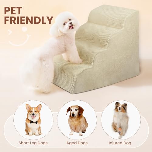 Dog Stairs for Small Dogs, High Density Foam Dog Steps, Extra Wide Non-Slip Pet Ramp for High Beds Or Couch, Soft Doggie Ladder for Dogs Injured, Older Pets, Small Cats - color: Camel, size: 4 Steps