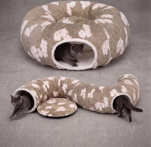 Pesen Cat Tunnel Bed with Soft Cushion for Indoor Cats and Kittens | Interactive Pet Toy Encourages Exploration, Supports Natural Instincts and Bonding for Cats, Small Dogs and Rabbits