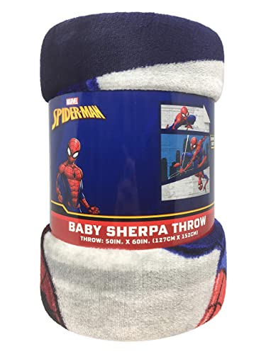 Jay Franco Marvel Spiderman City Swinger Sherpa Throw Blanket - Measures 50 x 60 inches, Kids Bedding - Fade Resistant Super Soft - color: Multi - Spiderman
