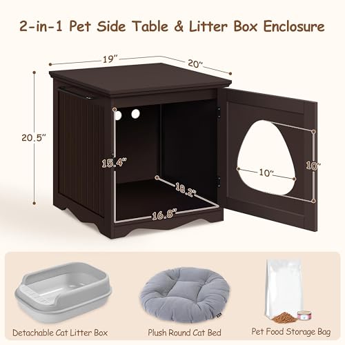 Yaheetech Cat Litter Box Enclosure, Litter Box Furniture Hidden with Towel Bar, Wooden Pet Washroom, Dog Proof Cat Litter Box Cabinet, Indoor Pet House, Side End Table, Espresso - color: Espresso, size: 19 ″ L × 20″ W × 20.5″ H