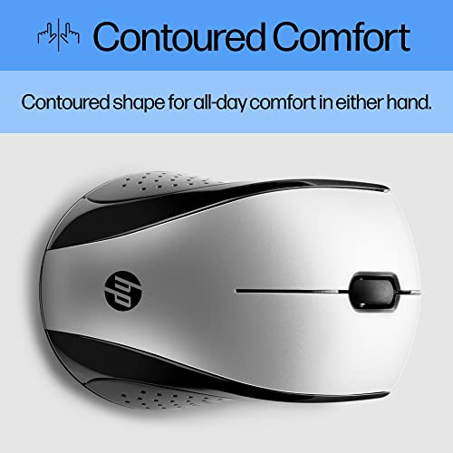 HP X3000 G3 Wireless Mouse Silver, up to 15-Month Battery,Scroll Wheel, Side Grips for Control, Travel-Friendly, Blue LED, Powerful 1600 DPI Optical Sensor, Win XP,8, 11 Compatible (683N9AA#ABL) - color: Silver