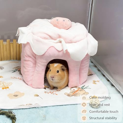 Guinea Pig Hideout, Warm Bunny House, Washable Winter Dwarf Rabbit Bed for Hamster, Chinchilla, Hedgehog,Ferret & Other Small Animals (Medium) - color: Pink, size: M：9.8 × 9.8 × 7.8 in （25 x 25 x 20 cm）