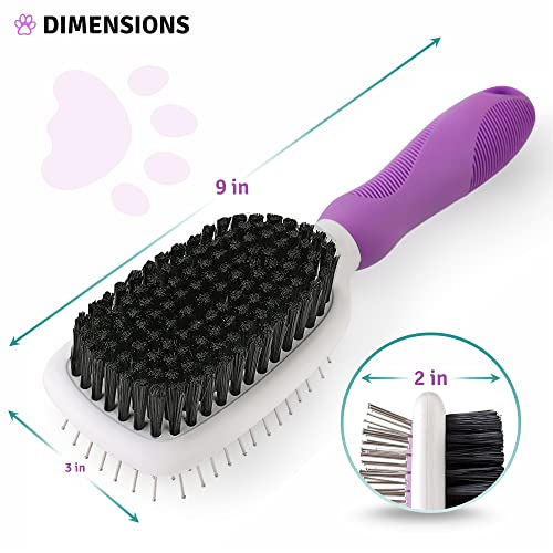 Pet Grooming Brush - Fur Detangling Pins & Coat Smoothing Slicker Bristles, Two-Sided Design for Dogs, Cats & Other Animals