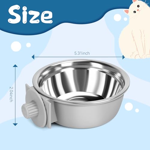 2 Pcs Crate Dog Bowl, Removable Stainless Steel Pet Kennel Hanging Food Water Feeder Bowl Set Non-Spill Cage Feeder for Puppy Small Medium Dog Cat Rabbit Ferret Bird