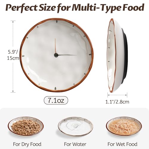 WROSWT Clock Cat Food Bowl,Non-Slip Silicone Bottom Cat Bowls for Indoor Cats,Anti Whisker Fatigue Cats Dishes Set,Shallow Wide Kitten Plates for Food and Water,3 Pack - size: Clock-3 Pack