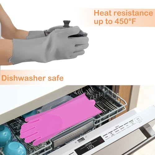 Silicone Pet Grooming Gloves Dog Washing Gloves for Bathing Massaging | 3,000 Soft Bristles, Non-slip & Extended Sleeves, Heat Resistant & Dishwasher Safe, For Cats and Dogs, Home/Car Cleaning - color: Pink