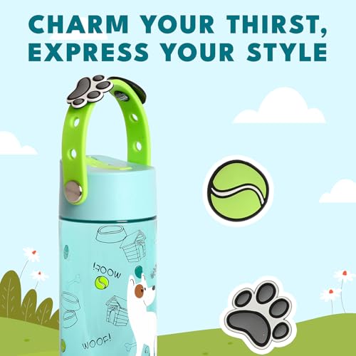 Elemental Water Bottles for Kids - Splash Kids Water Bottle for School with Fun Charm Handle - BPA Free Tritan Plastic Bottle with Straw Leak Proof When Spout is Closed - 18oz - Pup Pal - color: Pup Pal