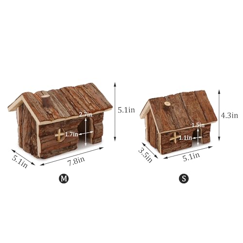 Hypeety Natural Wooden Hamster House Cage Small Animals House with Chimney | Natural solid wood, chew-proof and ventilated play house, for hamsters/gerbils/mice, no assembly required, 7.8x5.1x5.1'', M - size: M