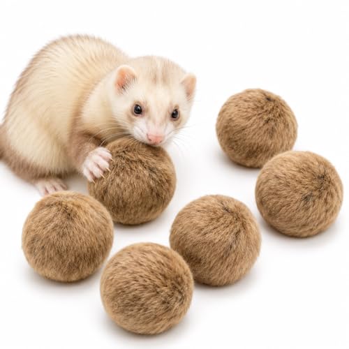 6PCS Furry Ferret Toy Ball, Soft Plush Small Pet Exercise Ball with Cotton Filling, Interactive Chew Toy for Ferrets, Rabbits, Hamsters, Cat, Relieve Boredom & Anxiety