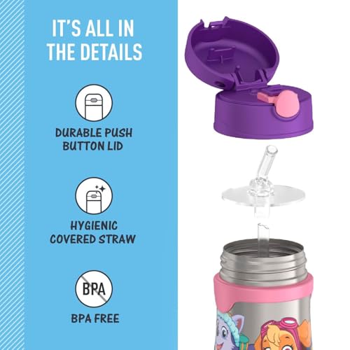 THERMOS Vacuum Insulated Stainless Steel 10oz Straw Bottle, Paw Patrol Girl - color: Paw Patrol Girl, size: 10 Ounces