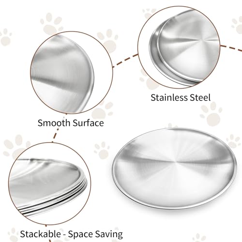Fhiny 12-Piece Stainless Steel Cat Dish Set, 5.5" Wide, Shallow Kitten Feeding Plate, Basic Small Pet Bowl, Metal Flat Dish for Stray Cats & Dogs