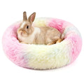 Rabbit Bed, Long Plush Donut Shaped Washable Bunny Hideout Soft Pet Bedding Mat for Guinea Pig, Kitten, Chihuahua & Small Pets for Snuggling Resting - Rainbow - color: Rainbow