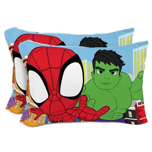 Sunny Side Up Marvel Spidey & His Amazing Friends 2 Pack Reversible Pillowcases - Double Sided Pillow Covers Features Spiderman, Ghost Spider & Miles Morales, Kids Super Soft Superhero Bedding - color: Multi - Spidey & Friends