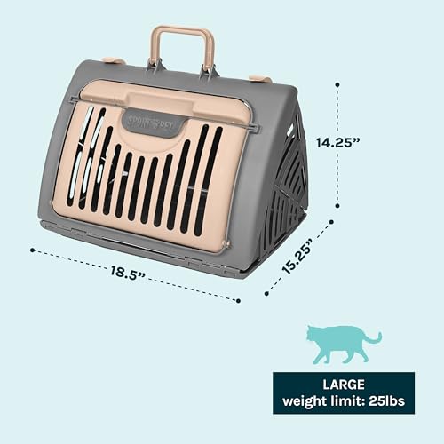 SportPet Designs Foldable Travel Cat Carrier - Front Door Plastic Collapsible Carrier, Gray and Tan, Medium (Pack of 1) - color: A) Large Carrier (Tan & Gray)