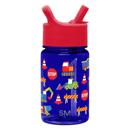 Simple Modern Kids Tritan Plastic Summit Water Bottle | 12 oz BPA-Free Cup with Covered Leak Proof Straw Lid for Boys, Girls, Toddlers | Under Construction - color: -Under Construction, style: Covered Lid | 12oz