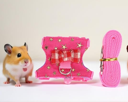 Hamster Harness Walking Vest Set Adjustable Denim Cloth for Syrian Hamster Squirrel, Leash with Chest Strap for Ferret Gerbil Small Pet - size: S