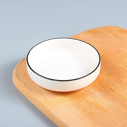 Colias Wing Multipurpose Porcelain Side Dish Bowl Seasoning Dishes Soy Dipping Sauce Dishes-Set of 6-White - color: White-Black Edge