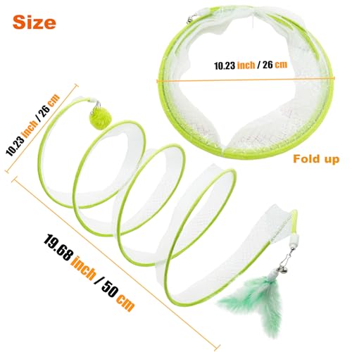 Self Play Cat Hunting Spiral Tunnel Toy, Folded Cat Spring Tunnel Toys for Indoor Cats (Green) - color: Green