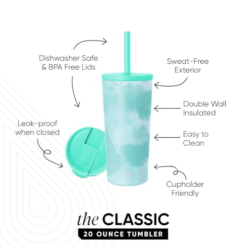 Simple Modern Iced Coffee Tumbler, Insulated | 24oz | Tie Dye | Reusable Stainless Steel Cup, Travel Mug, Water Bottle with Straw | Cupholder Friendly & Spill Resistant, Ocean Tide - color: Pattern: Ocean Tide, size: 20 Ounces