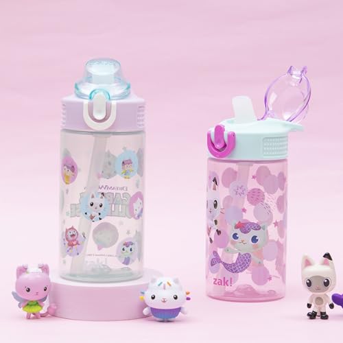 Zak Designs Gabby's Dollhouse Sage 16oz Leak-Proof Straw Kids Water Bottle | BPA Free Durable Plastic, Cupholder Friendly, Dishwasher Safe, Easy to Clean, Lid Lock, Handle, For School, Home, Travel - color: Gabby's Dollhouse (The Gabby Cats)