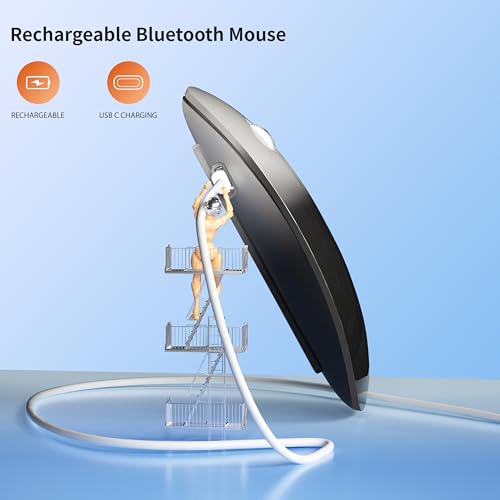 TENMOS M18 Bluetooth Mouse, USB C Rechargeable Wireless Mouse, Grey&Black | Tri-Mode BT5.1/5.0+2.4G, Silent, Portable, Battery Level Visible, USB Receiver,Type C Adapter, for Laptop/Macbook/iPad/PC - color: grey and black