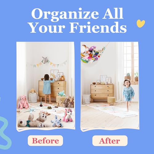 Stuffed Animal Hammock XL 2 Pack | Corner Stuffed Animal Storage & Plushie Net | Extra Large Toy Hammock for Stuffed Animals | Easy Hang, Hardware Included | Blue Bedroom Decor | by Lilly's Love - color: Blue, size: 2 Pack (XL) - 79" x 63" x 63"